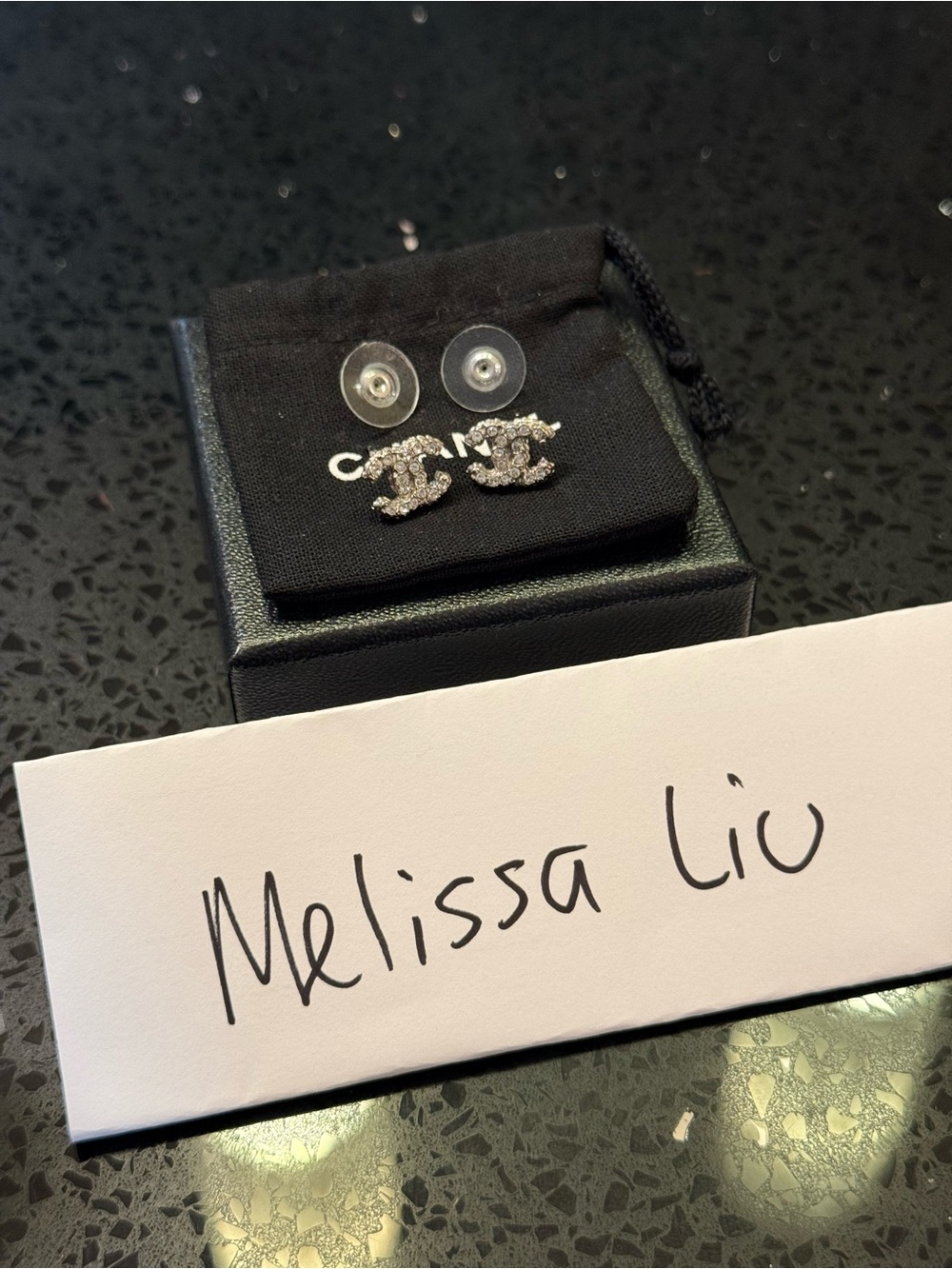 CHANEL Crystal CC Logo Stud Earrings